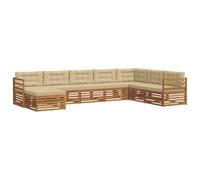 vidaXL Juegos de sofás 8 pcs Natural y Beige Madera de Acacia Sólida, Sofá Exterior Moderno, Conjunto de Muebles duraderos, cómodo, Ideal para Patio, terraza y jardín