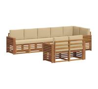 vidaXL Juegos de sofás 8 pcs Natural y Beige Madera de Acacia Sólida, Sofá Seccional de Jardín, Conjunto de Lounge Moderno, Muebles Duraderos, Asientos Cómodos en Terraza