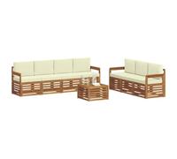 vidaXL Juegos de sofás 8 pcs Natural y Crema Madera de Acacia Sólida, Juego de Sofás Moderno para Patio, Muebles de Jardín Seccionales, Asientos Resistentes y Cómodos