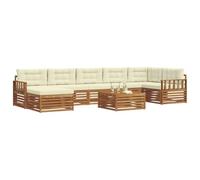 vidaXL Juegos de sofás 8 pcs Natural y Crema Madera de Acacia Sólida, Set de Sofás Seccionales de Jardín, Asientos Modernos para Exterior, Muebles Resistentes para Relajarse