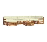 vidaXL Juegos de sofás 8 pcs Natural y Crema Madera de Acacia Sólida, Set de Sofás Seccionales de Jardín, Asientos Modernos para Exterior, Muebles Resistentes para Relajarse