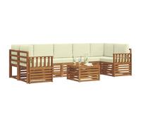 vidaXL Juegos de sofás 8 pcs Natural y Crema Madera de Acacia Sólida, Sofá de Jardín Elegante, Conjunto Seccional Moderno para Exteriores, Muebles de Patio Cómodos