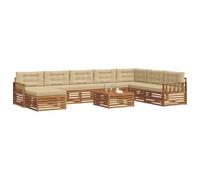 vidaXL Juegos de sofás 9 pcs Natural y Beige Madera de Acacia Sólida, Juego de Sofás de Acacia para Exterior, Muebles Modernos, Zona de Lounge, Asientos Cómodos, Diseño Modular