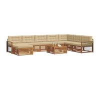 vidaXL Juegos de sofás 9 pcs Natural y Beige Madera de Acacia Sólida, Juego de Sofás de Acacia para Exterior, Muebles Modernos, Zona de Lounge, Asientos Cómodos, Diseño Modular