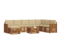 vidaXL Juegos de sofás 9 pcs Natural y Beige Madera de Acacia Sólida, Juego de Sofás Moderno para Exterior, Muebles Resistentes para Jardín, Patio y Terraza, Cómodo para Relajarse