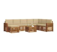 vidaXL Juegos de sofás 9 pcs Natural y Beige Madera de Acacia Sólida, Juego de Sofás Moderno para Exterior, Muebles Resistentes para Jardín, Patio y Terraza, Cómodo para Relajarse