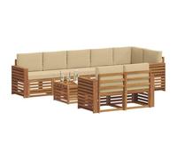 vidaXL Juegos de sofás 9 pcs Natural y Beige Madera de Acacia Sólida, Juego de Sofás Moderno para Jardín, Muebles Seccionales Resistentes, Lounge de Acacia, Decoración para Patio