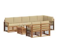 vidaXL Juegos de sofás 9 pcs Natural y Beige Madera de Acacia Sólida, Juego de Sofás Moderno para Jardín, Muebles Seccionales Resistentes, Lounge de Acacia, Decoración para Patio