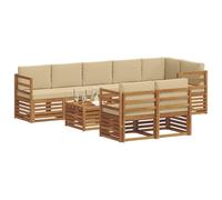 vidaXL Juegos de sofás 9 pcs Natural y Beige Madera de Acacia Sólida, Juego de Sofás Moderno para Jardín, Muebles Seccionales Resistentes, Lounge de Acacia, Decoración para Patio