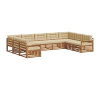 vidaXL Juegos de sofás 9 pcs Natural y Beige Madera de Acacia Sólida, Muebles de Jardín, Sofá Moderno para Exterior, Set Seccional Resistente, Asientos de Patio, Comodidad al Aire Libre