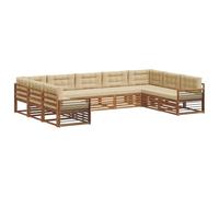 vidaXL Juegos de sofás 9 pcs Natural y Beige Madera de Acacia Sólida, Muebles de Jardín, Sofá Moderno para Exterior, Set Seccional Resistente, Asientos de Patio, Comodidad al Aire Libre