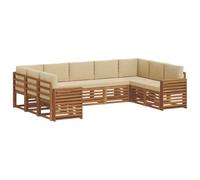 vidaXL Juegos de sofás 9 pcs Natural y Beige Madera de Acacia Sólida, Sofá Moderno para el jardín, Mueble seccional Duradero, Ideal para terraza y cómodos Momentos al Aire Libre
