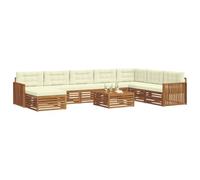 vidaXL Juegos de sofás 9 pcs Natural y Crema Madera de Acacia Sólida, Juego de Sofás de Acacia para Exterior, Muebles Modernos, Zona de Lounge, Asientos Cómodos, Diseño Modular