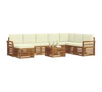 vidaXL Juegos de sofás 9 pcs Natural y Crema Madera de Acacia Sólida, Juego de Sofás Moderno para Exterior, Muebles Resistentes para Jardín, Patio y Terraza, Cómodo para Relajarse