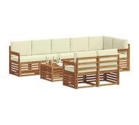 vidaXL Juegos de sofás 9 pcs Natural y Crema Madera de Acacia Sólida, Juego de Sofás Moderno para Jardín, Muebles Seccionales Resistentes, Lounge de Acacia, Decoración para Patio