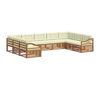 vidaXL Juegos de sofás 9 pcs Natural y Crema Madera de Acacia Sólida, Muebles de Jardín, Sofá Moderno para Exterior, Set Seccional Resistente, Asientos de Patio, Comodidad al Aire Libre
