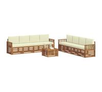 vidaXL Juegos de sofás 9 pcs Natural y Crema Madera de Acacia Sólida, Sofá de jardín, Moderno y Duradero, Mueble seccional para terraza y Patio, Conjunto de Asientos cómodos
