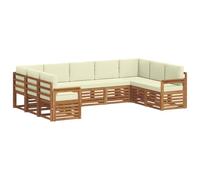 vidaXL Juegos de sofás 9 pcs Natural y Crema Madera de Acacia Sólida, Sofá Moderno para el jardín, Mueble seccional Duradero, Ideal para terraza y cómodos Momentos al Aire Libre
