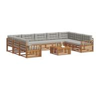 vidaXL Juegos de sofás con cojín 10 pcs Gris Natural y Claro, Sofá Moderno para jardín, mobiliario seccional, Set de Lounge, Asientos en terraza, Comodidad Durable