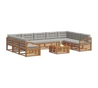 vidaXL Juegos de sofás con cojín 10 pcs Gris Natural y Claro, Sofá Moderno para jardín, mobiliario seccional, Set de Lounge, Asientos en terraza, Comodidad Durable