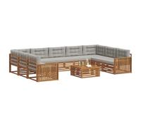vidaXL Juegos de sofás con cojín 10 pcs Gris Natural y Claro, Sofá Moderno para jardín, mobiliario seccional, Set de Lounge, Asientos en terraza, Comodidad Durable