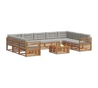 vidaXL Juegos de sofás con cojín 10 pcs Gris Natural y Claro, Sofá Moderno para jardín, mobiliario seccional, Set de Lounge, Asientos en terraza, Comodidad Durable