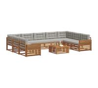 vidaXL Juegos de sofás con cojín 10 pcs Gris Natural y Claro, Sofá Moderno para jardín, mobiliario seccional, Set de Lounge, Asientos en terraza, Comodidad Durable