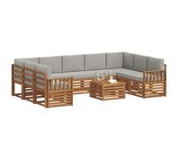 vidaXL Juegos de sofás con cojín 10 pcs Gris Natural y Claro, Sofá seccional Moderno de jardín, Conjunto Resistente para Exteriores, Muebles de Patio para Estilo y Comodidad