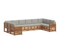 vidaXL Juegos de sofás con cojín 10 pcs Gris Natural y Claro, Sofá Seccional Moderno para Jardín, Muebles de Patio Resistentes, Terraza y Relax