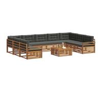 vidaXL Juegos de sofás con cojín 10 pcs Natural y Antracita, Sofá Moderno para jardín, mobiliario seccional, Set de Lounge, Asientos en terraza, Comodidad Durable