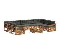 vidaXL Juegos de sofás con cojín 10 pcs Natural y Antracita, Sofá Moderno para jardín, mobiliario seccional, Set de Lounge, Asientos en terraza, Comodidad Durable