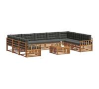 vidaXL Juegos de sofás con cojín 10 pcs Natural y Antracita, Sofá Moderno para jardín, mobiliario seccional, Set de Lounge, Asientos en terraza, Comodidad Durable