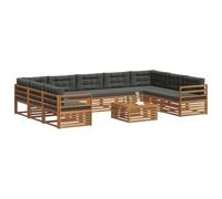 vidaXL Juegos de sofás con cojín 10 pcs Natural y Antracita, Sofá Moderno para jardín, mobiliario seccional, Set de Lounge, Asientos en terraza, Comodidad Durable