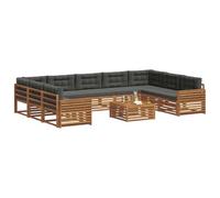 vidaXL Juegos de sofás con cojín 10 pcs Natural y Antracita, Sofá Moderno para jardín, mobiliario seccional, Set de Lounge, Asientos en terraza, Comodidad Durable