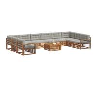 vidaXL Juegos de sofás con cojín 11 pcs Gris Natural y Claro, Sofá de Jardín, Mueble Modular Resistente para Patio, Área de Relajación Cómoda, Set de Terraza