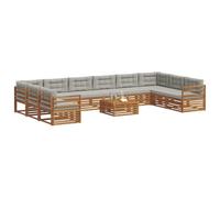 vidaXL Juegos de sofás con cojín 11 pcs Gris Natural y Claro, Sofá de Jardín, Mueble Modular Resistente para Patio, Área de Relajación Cómoda, Set de Terraza