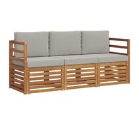 vidaXL Juegos de sofás con cojín 3 pcs Gris Natural y Claro, Muebles de jardín Modernos, Resistentes a la Intemperie, sofás de Acacia, soluciones Flexibles para tu Patio