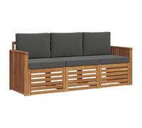 vidaXL Juegos de sofás con cojín 3 pcs Natural y Antracita, Muebles de jardín Modernos, Resistentes a la Intemperie, sofás de Acacia, soluciones Flexibles para tu Patio
