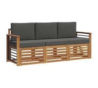 vidaXL Juegos de sofás con cojín 3 pcs Natural y Antracita, Muebles de jardín Modernos, Resistentes a la Intemperie, sofás de Acacia, soluciones Flexibles para tu Patio