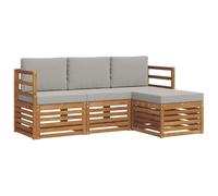 vidaXL Juegos de sofás con cojín 4 pcs Gris Natural y Claro, Sofá de jardín Moderno, Set seccional Duradero para Exteriores, Lounge Estiloso y Comfy para tu terraza