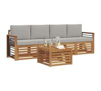 vidaXL Juegos de sofás con cojín 5 pcs Gris Natural y Claro, Sofá Exterior Moderno, Duradero y cómodo, Set seccional, Ideal para Patio y terraza