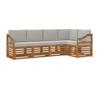 vidaXL Juegos de sofás con cojín 5 pcs Gris Natural y Claro, Sofá Seccional para Jardín, Muebles Modernos al Aire Libre, Conjunto Resistente para Patio, Asientos Cómodos