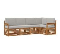 vidaXL Juegos de sofás con cojín 5 pcs Gris Natural y Claro, Sofá Seccional para Jardín, Muebles Modernos al Aire Libre, Conjunto Resistente para Patio, Asientos Cómodos