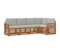 vidaXL Juegos de sofás con cojín 5 pcs Gris Natural y Claro, Sofá Seccional para Jardín, Muebles Modernos al Aire Libre, Conjunto Resistente para Patio, Asientos Cómodos