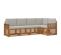 vidaXL Juegos de sofás con cojín 5 pcs Gris Natural y Claro, Sofá Seccional para Jardín, Muebles Modernos al Aire Libre, Conjunto Resistente para Patio, Asientos Cómodos