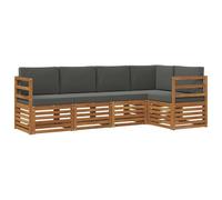 vidaXL Juegos de sofás con cojín 5 pcs Natural y Antracita, Conjunto de Sofás Rectangulares para Jardín y Terraza, Muebles de Patio, Asientos Modernos de Madera de Acacia, Lounge Durable