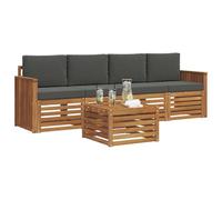vidaXL Juegos de sofás con cojín 5 pcs Natural y Antracita, Sofá Exterior Moderno, Duradero y cómodo, Set seccional, Ideal para Patio y terraza