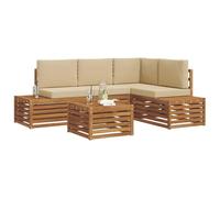 vidaXL Juegos de sofás con cojín 5 Pieza Natural y Beige, Muebles de jardín Modernos, Juego de sofá Exterior, Lounge Duradero y Asientos para Disfrutar