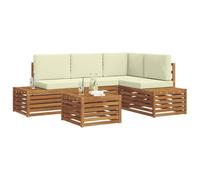 vidaXL Juegos de sofás con cojín 5 Pieza Natural y Crema, Muebles de jardín Modernos, Juego de sofá Exterior, Lounge Duradero y Asientos para Disfrutar