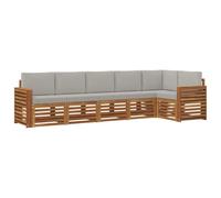 vidaXL Juegos de sofás con cojín 6 pcs Gris Natural y Claro, Sofá Moderno para Exteriores, Mueble seccional, Lounge en terraza, Conjunto Duradero y cómodo